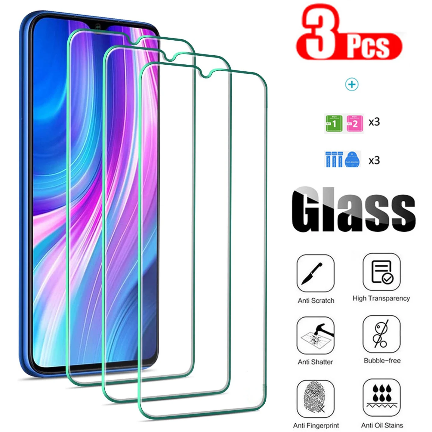 

3 Pack Protective Glass for Redmi Note 8 Screen Protector For Redmi Note 10 Pro 10S Note10 9S 9Pro Note 9 Redmi Note 8 Pro Glass