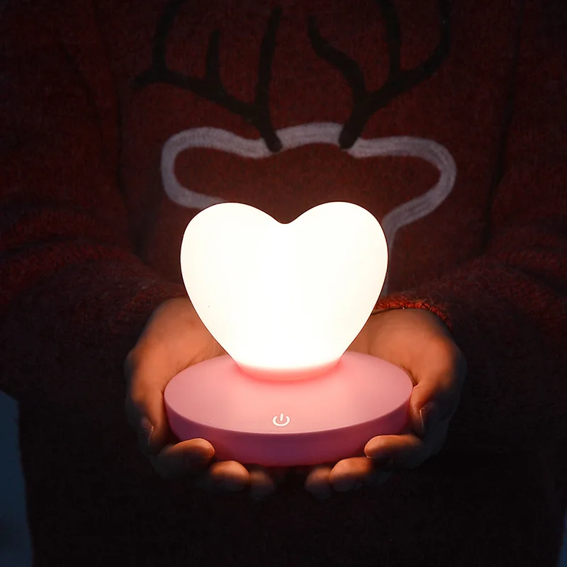 

Bedroom Desktop Ornament Mood Light Heart-shapetable Night Light Home Cartoon Sleep Lamp Usb Charging Led Silicone Bedside Lamp