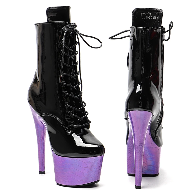 Leecabe 7inch/17CM Patent PU  with snake   High Heel platform Boots  Pole Dance shoes
