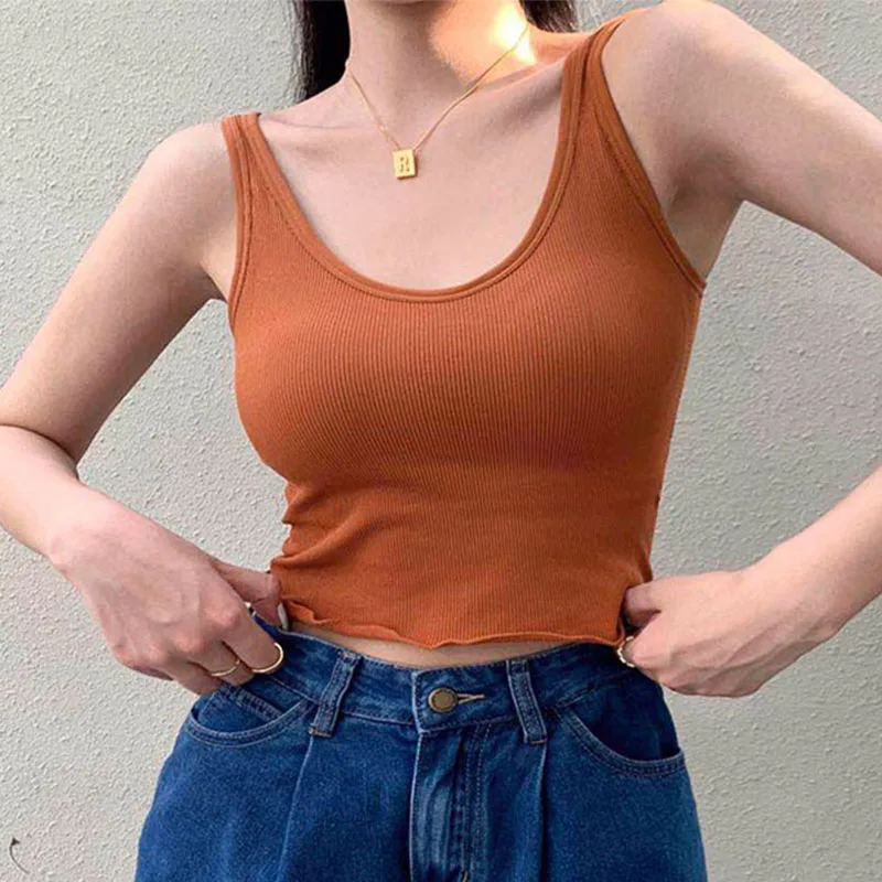

Ribbed Knit Crop Tops Women Sexy Tank Top Basic Solid T Shirt Sleeveless Summer Fashion Top Vest Vest Elastic Cotton Camis