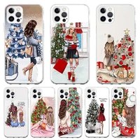 silicone case coque for iphone 13 pro max 11 12 pro xs max x xr 7 8 6 6s plus se 2020 christmas art girl back cover funda