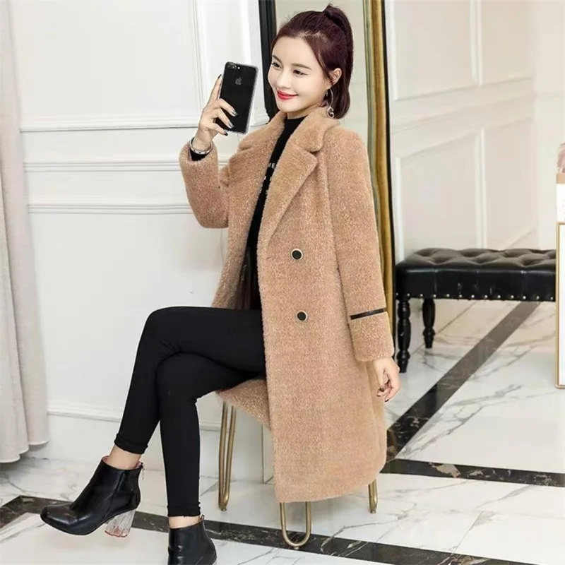 Women Mid-Length Imitation Mink Fleece Coat 2022 Cutumn Winter Female New Korean Thick Imitation Gold Mink Fleece Woolen Jacket