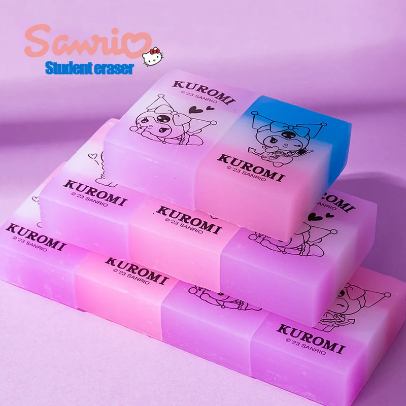 12pcs Sanrio Anime Kuromi Pencil Erasers Student Stationery Cute Korean Rubber Eraser School Office Supplies Wholesale Kid Prize