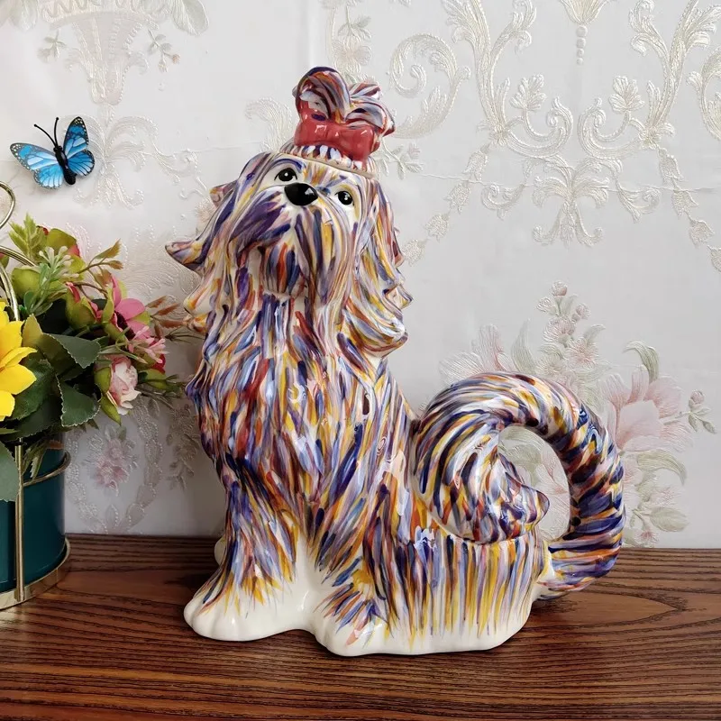 

Керамическая скульптура, чайник в виде пуделя, собаки, кофейник, подарок на день Святого Валентина, ремесла, украшение для комнаты, гостиной, фарфоровая статуэтка