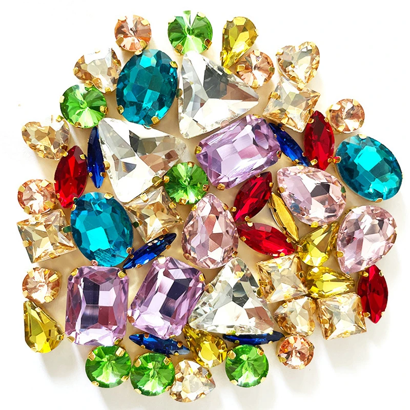 

50pcs Random Mix Shape Glass Rhinestone Cabochon for Needlework Handmade Bows Sewing Crystal Beads DIY Making Hair Jewelry Decor