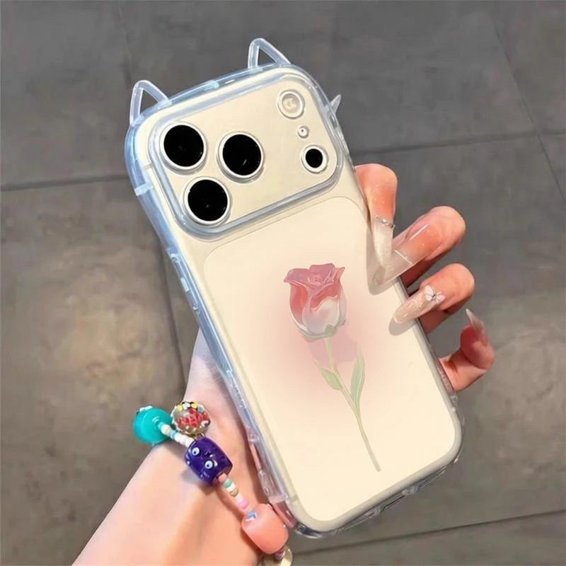 Фото Прозрачный 3D-чехол для телефона с кошачьими ушками для Xiaomi 17 PROMAX 14 15, противоударный мягкий чехол с розами для Redmi Note 15 Pro 14 13 Pro 5G №1
