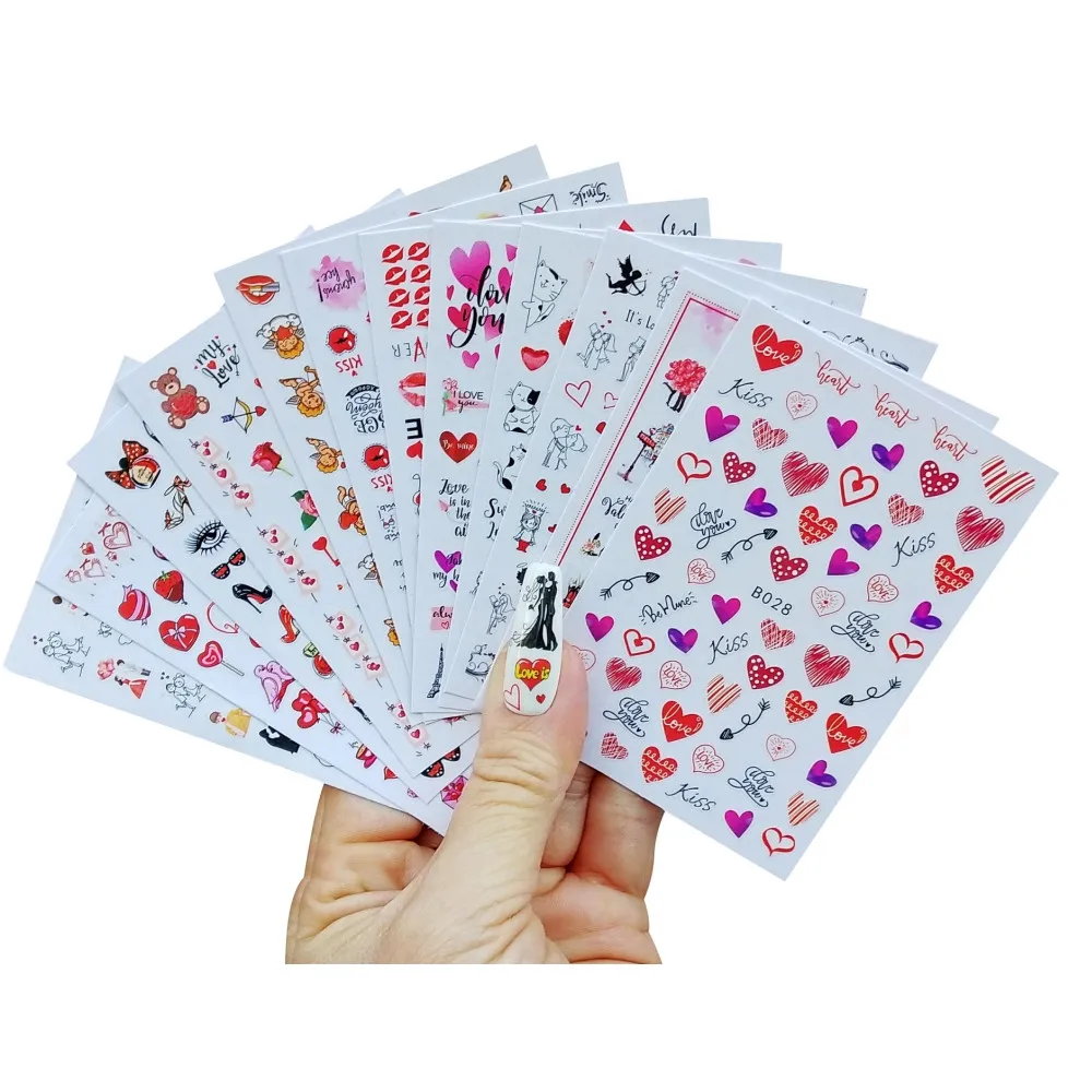 

Наклейки для ногтей на День Св. Валентина, переводные наклейки для ногтей, Переводные картинки, 12 шт., романтичные слова для женщин, красное с...