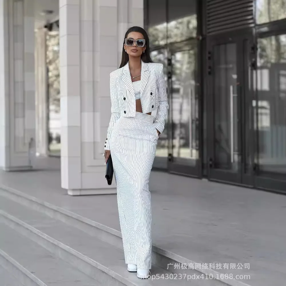 Комплект женской одежды из 2 предметов повседневный пиджак на пуговицах с