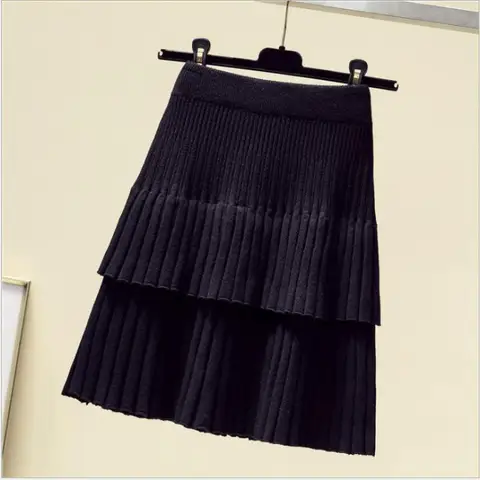 Женская трикотажная юбка с высокой талией, плиссированная юбка в Корейском стиле с эластичной талией, весна-осень