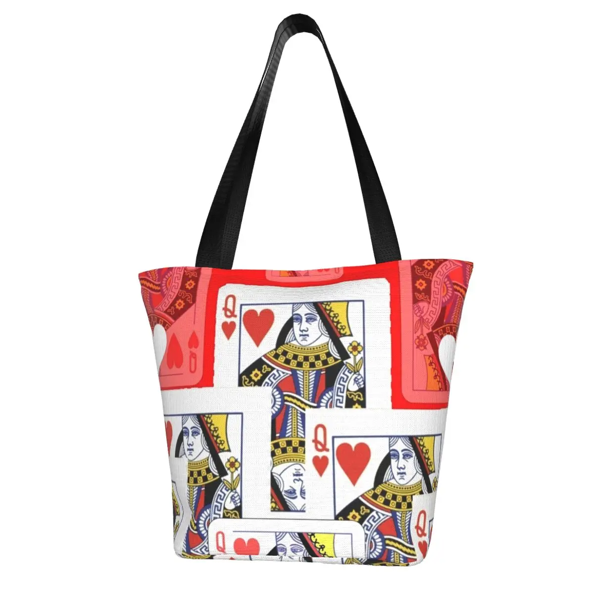 

Poker Cards Shopping Bag Red Queen Heart Gift Aesthetic Handbag Polyester Travel Woman Bags