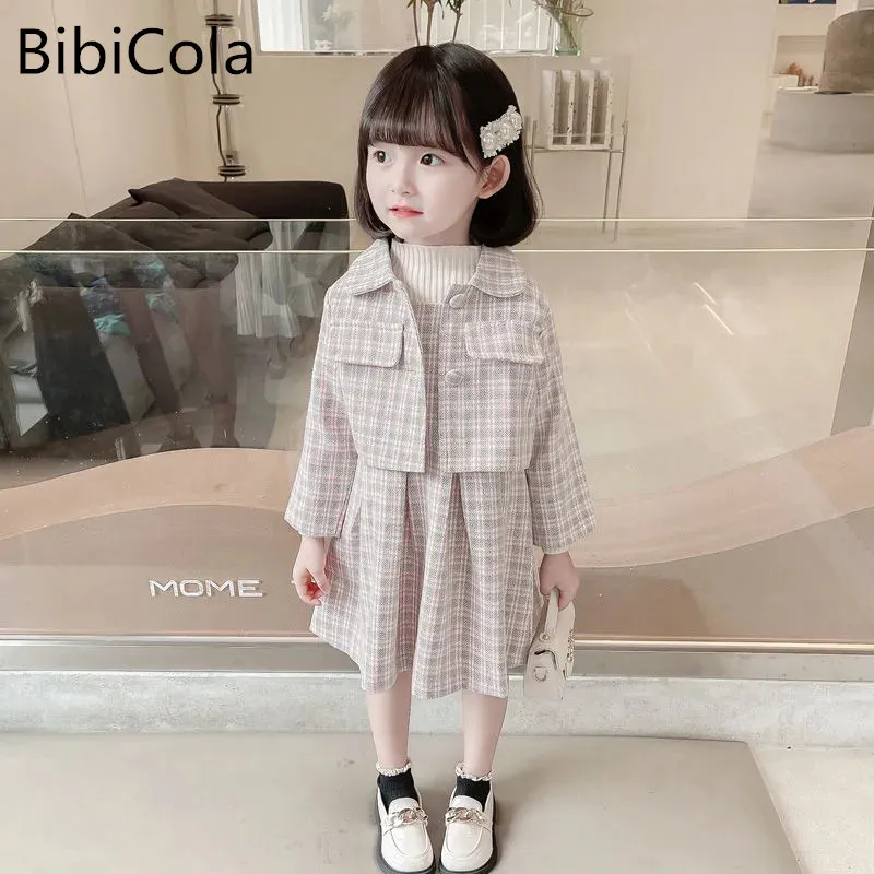 Baby Girl Clothing Set Korean Version Spring Autumn Long Sleeve Plaid Printed Cardigan +Skirt 2Pcs Outfit Casual Kids Clothes