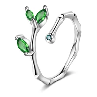 925 sterling silver green zircon leaf personality ring size open adjustable female fashion cute women fine jewelry