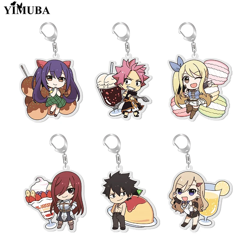 

Japan Fairy Tail Anime Figures Keychain Cartoon Natsu Lucy Gray Dessert Series Cosplay Key Chain Bag Charm Character Collectable