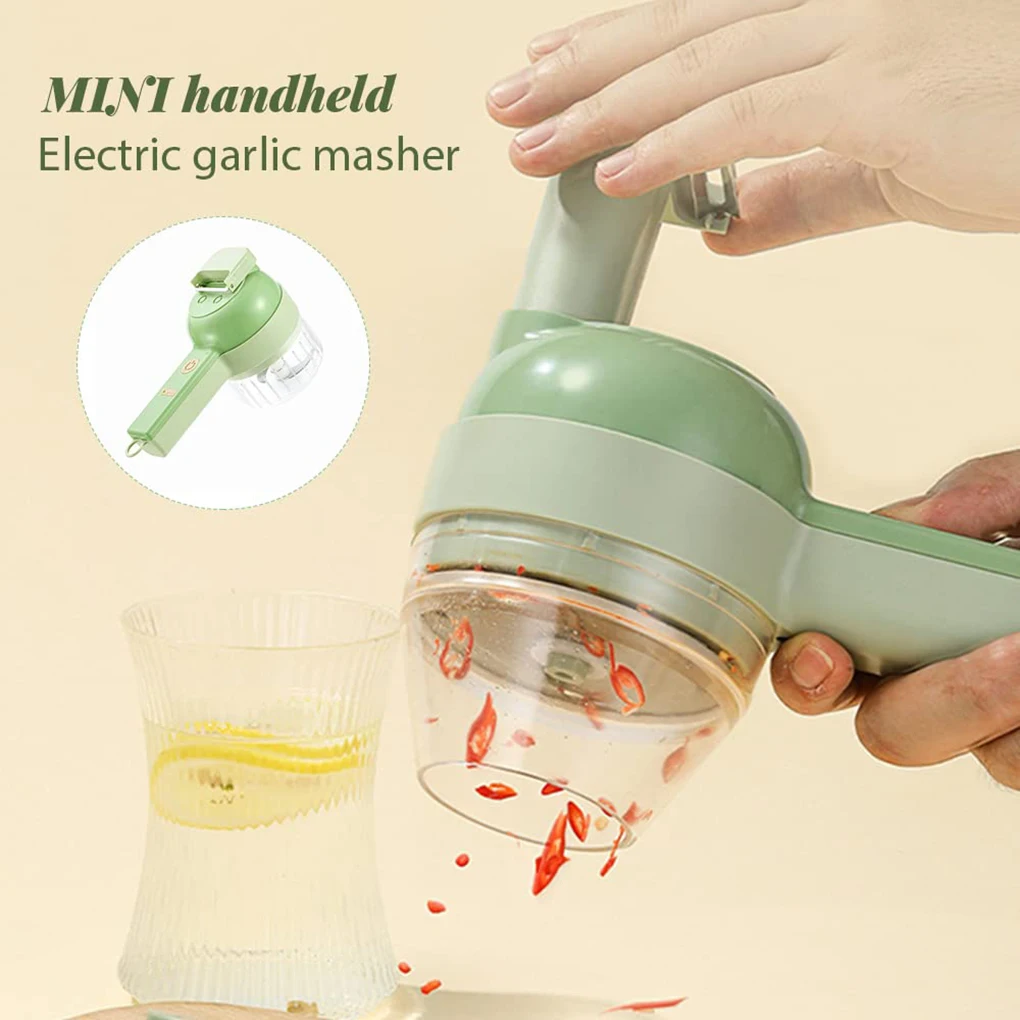 

4 In 1 Handheld Electric Vegetable Cutter Set Durable Chili Vegetable Crusher Kitchen Tool USB Charging Ginger Masher Machine
