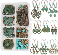 1 box diy 9 pairs metal hollow vintage dangle earrings jewelry kit alloy charms turquoise beads for diy jewelry crafts making