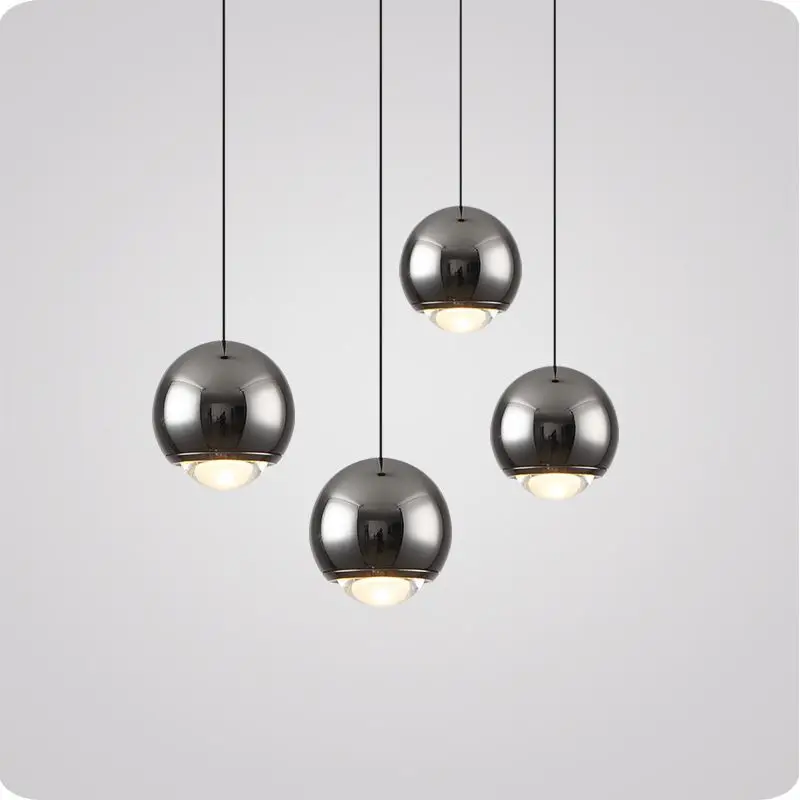 

Modern Simple Spherical Aluminum Ball Bedside Pendant Lamps Creative Personality Restaurant Bedroom Led Chandelier Black Light
