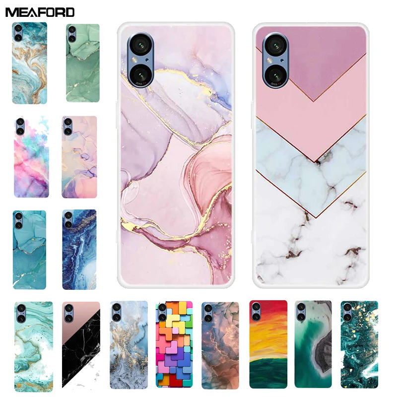 Чехол для Sony Xperia 5 V 6 1 дюйма Мраморная Противоударная Мягкая силиконовая