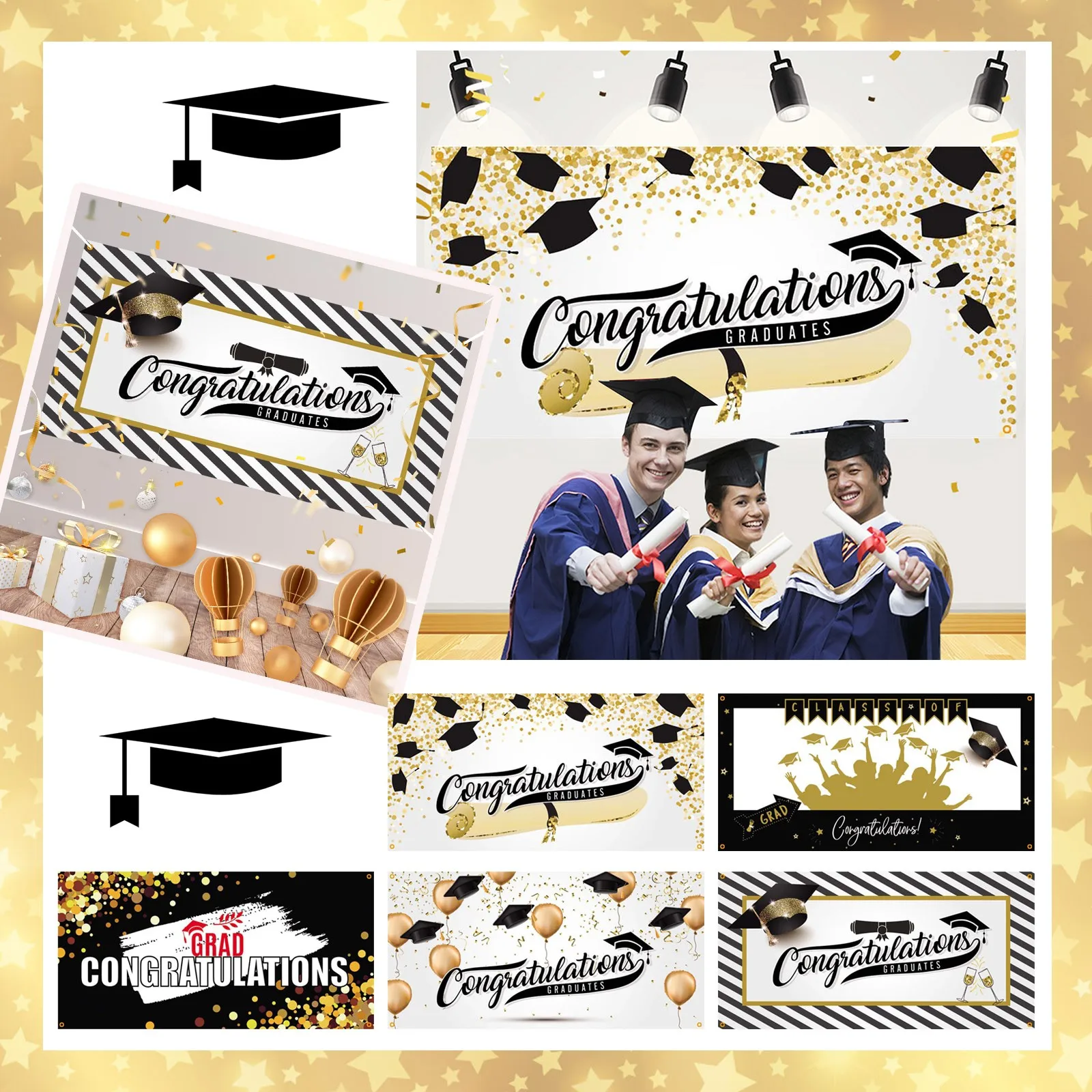 

2022 Graduation Background Banner 70 "x 36" Green Graduation Banner Photo Background Decorative Cloth