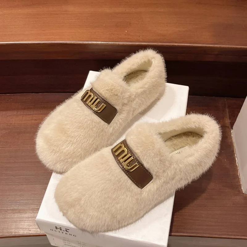 2024 осень/зима новые женские тапочки Baotou на толстой подошве с бархатной теплой