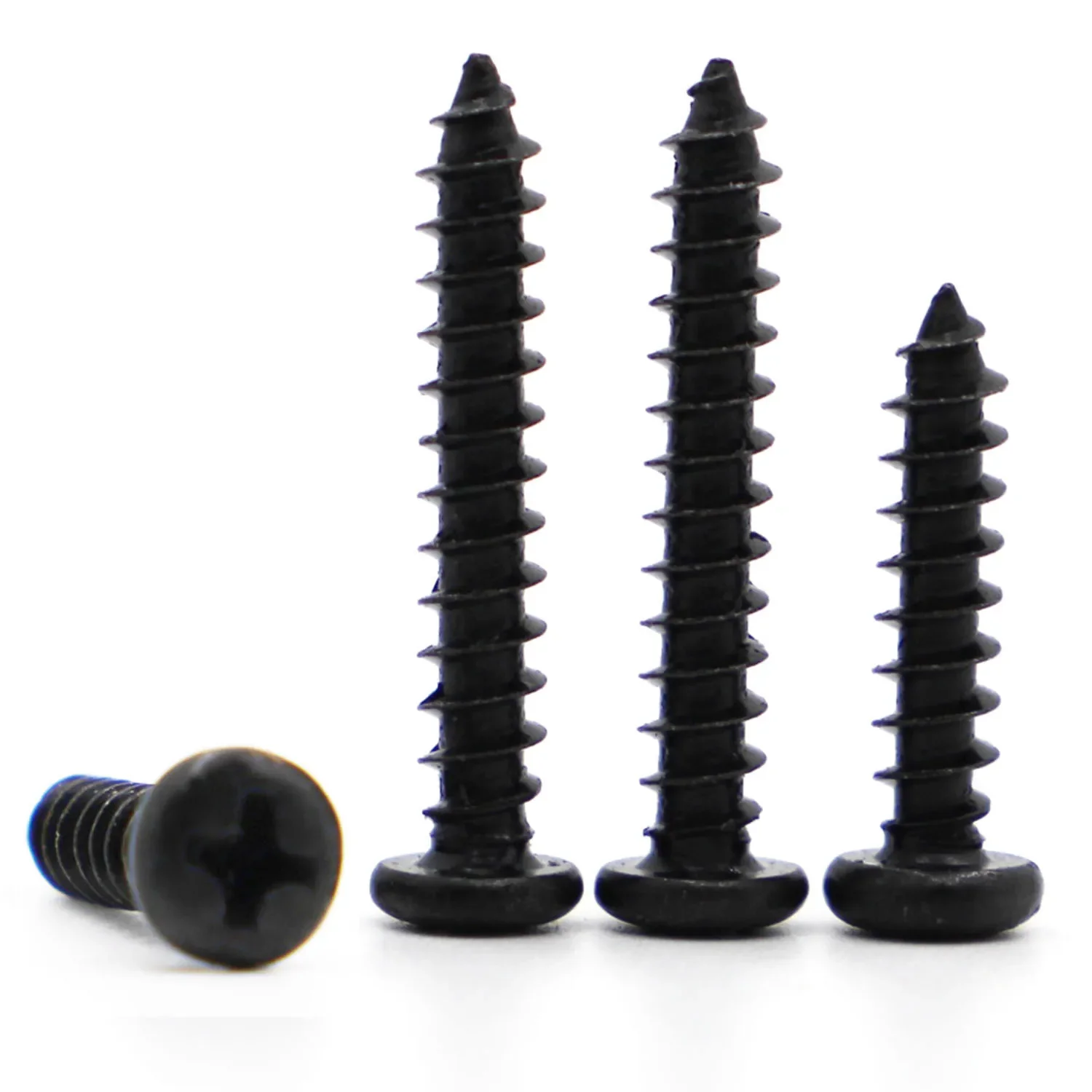 

M1 M1.2 M1.4 M1.7 M2 M2.6 M3 M3.5 M4 Черные стальные мини-винты Micro Phillips с плоской потайной головкой и круглой головкой Саморезы по дереву