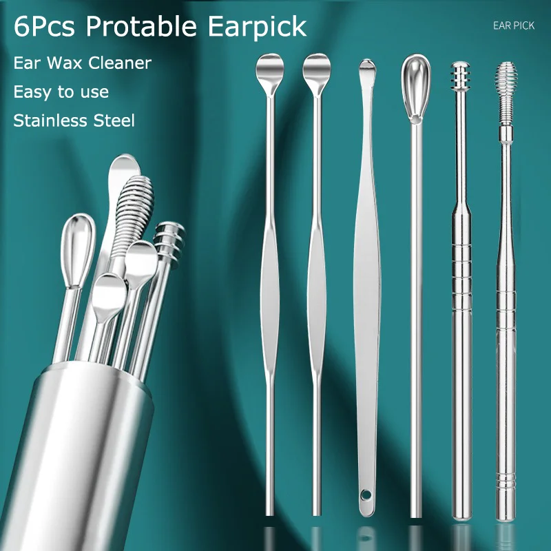 

6pcs/set Stainless Steel Ear Picking Tool Set Ear Cleaner Ear Ear Cleaning Spoon Ear Protector Health Care dirt Remover