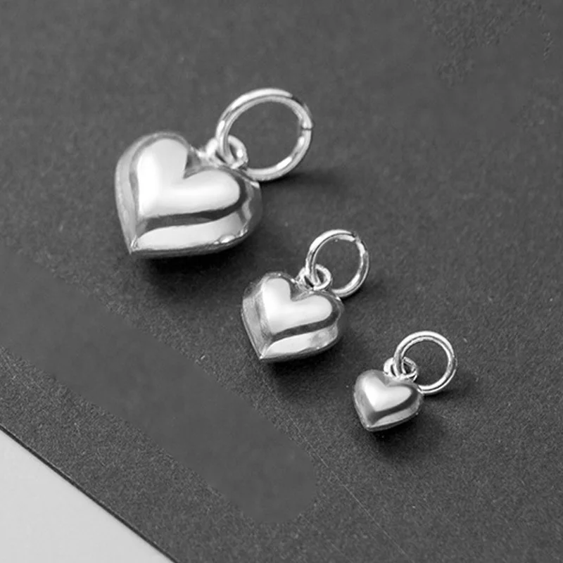 

1pc/Lot 925 Sterling Silver Romantic Sweet Heart Charms 8mm 11mm 14mm Smooth Craftwork Ring Pendants DIY Fine Jewelry Findings