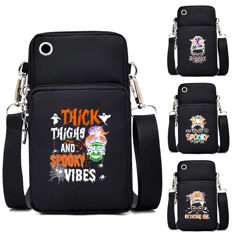 

Women Wallet Shoulder Bags Halloween Party Crossbody Bag Skull Thichs and Spooky Vibes Purse Handbags Spooky Mobile Phone Bag