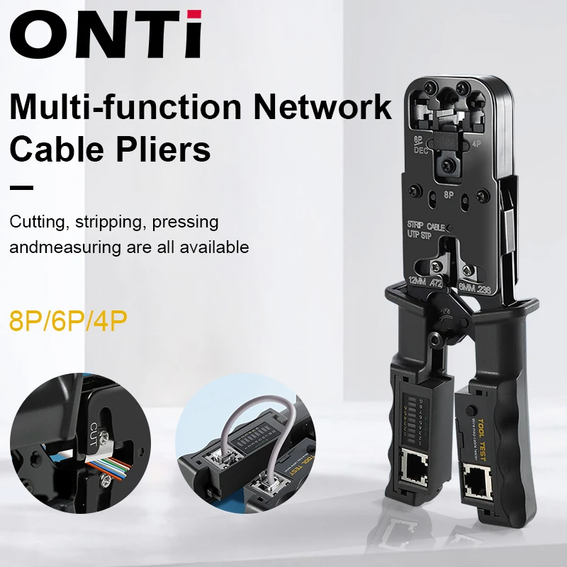 Многофункциональные Обжимные Щипцы ONTi RJ45, устройство 2 в 1 для зачистки проводов 4P/6P/8P, обжимные клещи для локальной сети, режущий инструмент