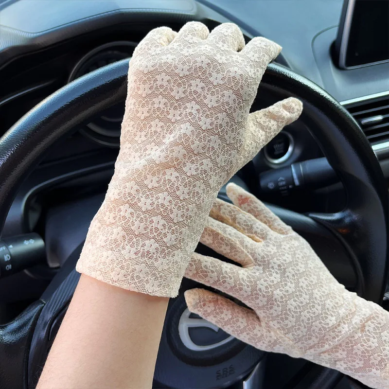 

1Pair Cycling Car Driving Gloves Full Finger Gloves Mitten Lace Gloves Breathable Women's Cool Anti-skid Sun Protection