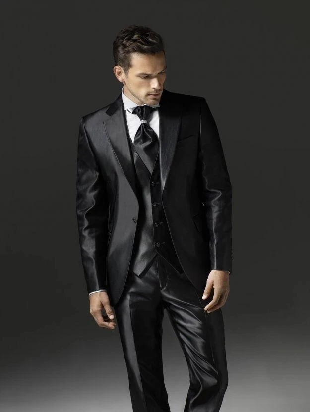 

2022 New Latest Fashion Style One Button Black Groom Tuxedos Groomsmen Men's Wedding Prom Suits Bridegroom (Jacket+Pants+Vest)