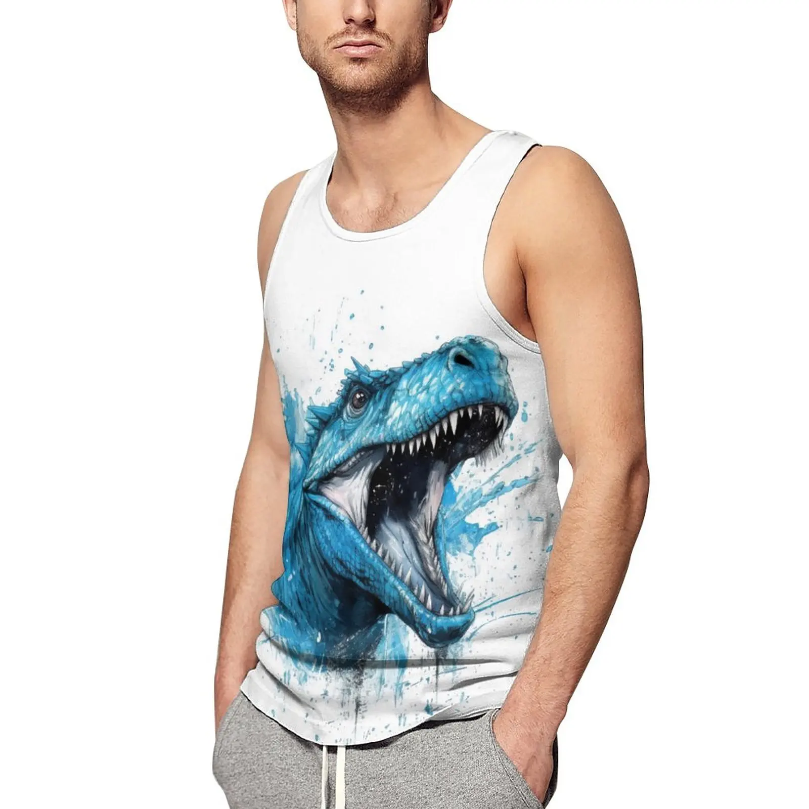 

Майка с рисунком динозавра, бодибилдинг, модные пляжные Топы оверсайз, футболки без рукавов на заказ