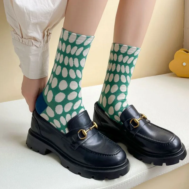 5 Pair Fashion New Winter Long Socks Women Cute Lotus Leaf Print Cotton Socks Kawaii Girl Style Funny Chaussettes High Quality