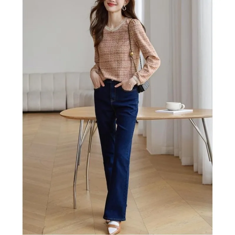 Модный пуловер Xiaoxiangfeng с круглым вырезом для похудения новинка 2024 Женский