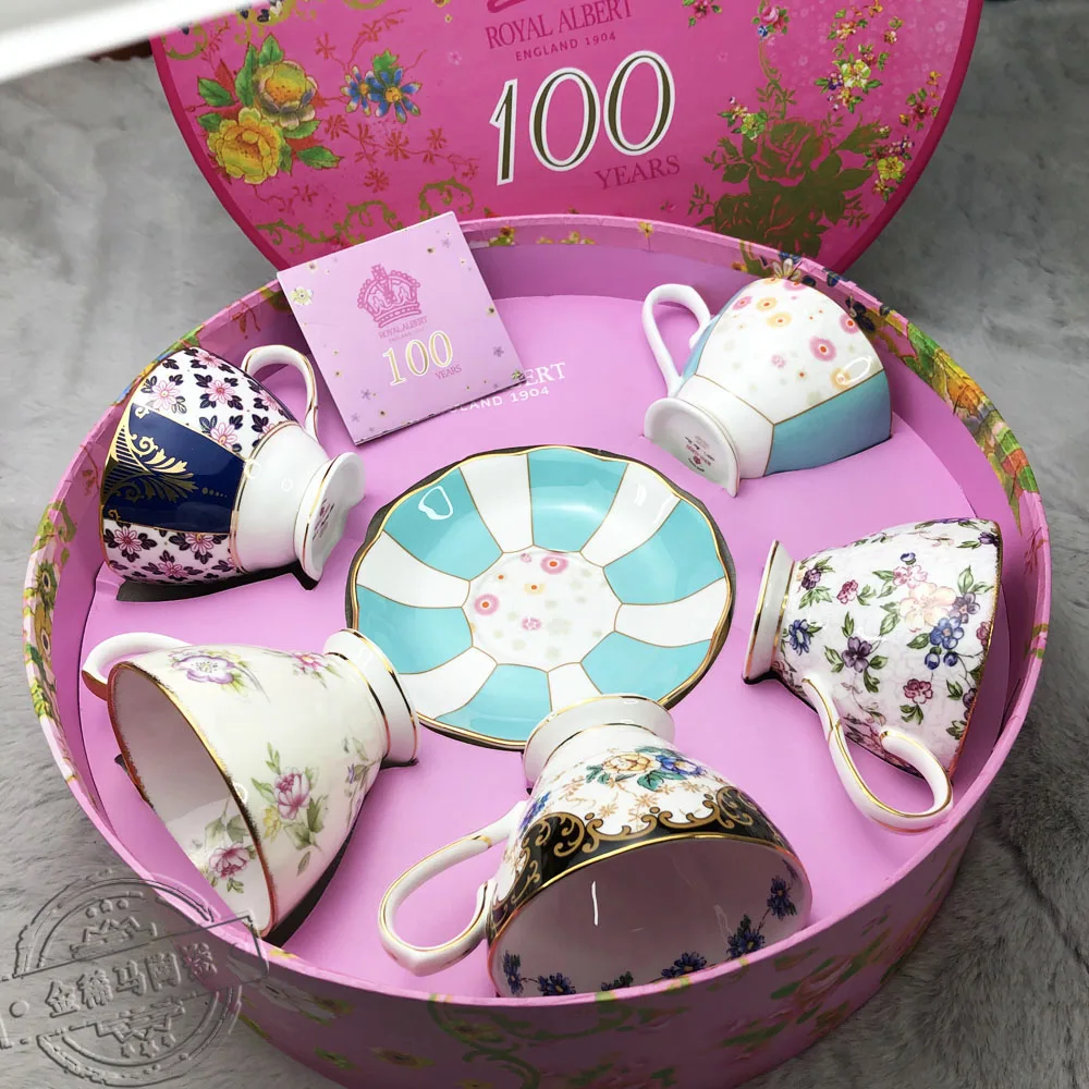 High-grade Ceramic Hundred-year Series Bone China European-style Five-piece Set Afternoon Tea Coffee Cup Saucer Gift Box