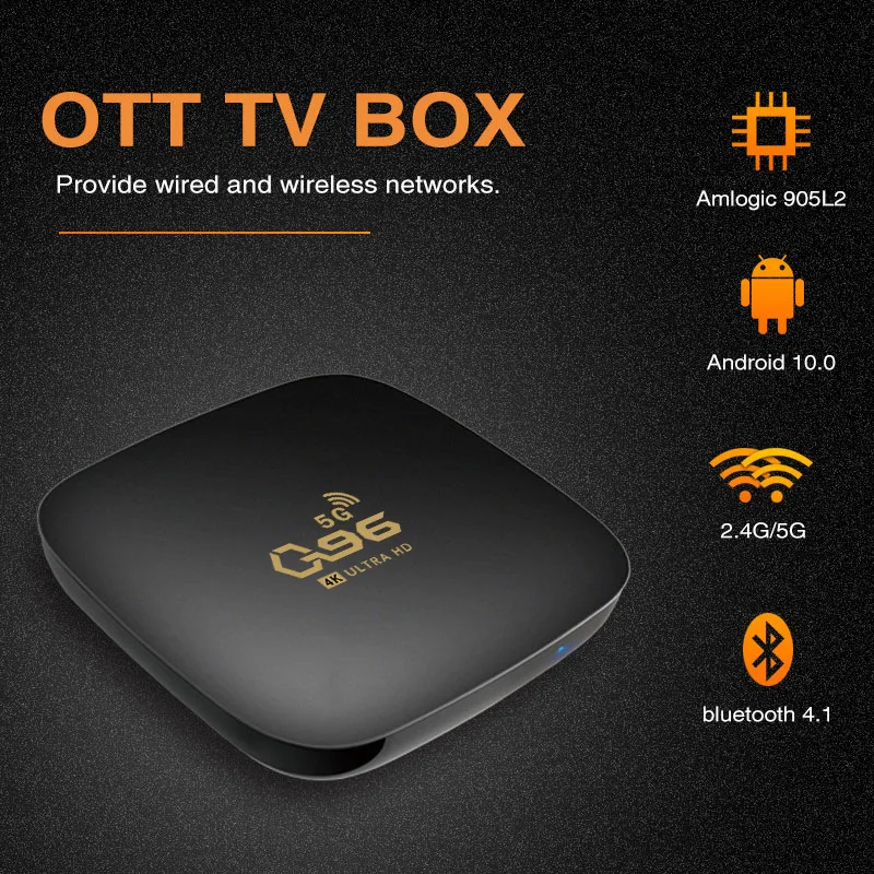 

ТВ-приставка Q96, Android, 4K, H.265, 2,4/5,8 ГГц, Wi-Fi, чип S905L2, 1 + 8 Гб