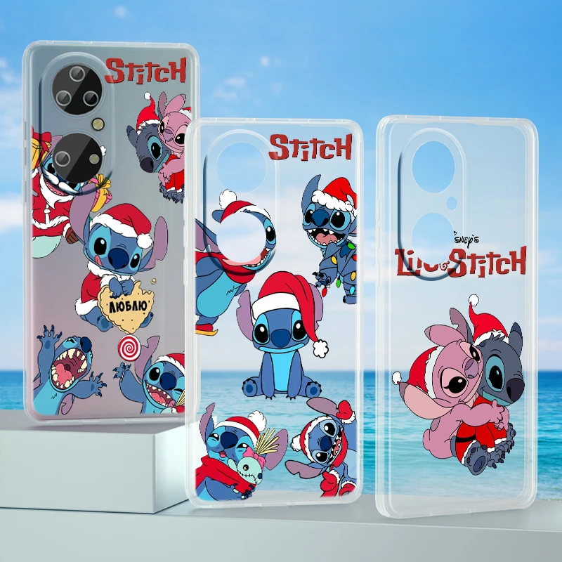 

Merry Christmas stitch Disney Phone Case For Huawei P50 P40 P30 P20 Lite 5G Nova Plus 9 SE Pro Y9S Prime Honor 9X Transparent