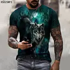Крутая Летняя мужская футболка с 3D принтом, новинка 2021, Мужская Спортивная повседневная футболка с круглым вырезом и коротким рукавом с изображением волка, одежда с