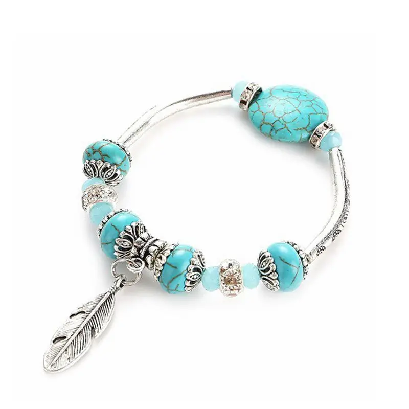 

Natural Stone Beads Boho Bracelet Charm Blue s Pendant Strand Bracelets Bangles Women Fashion Friendship Jewelry
