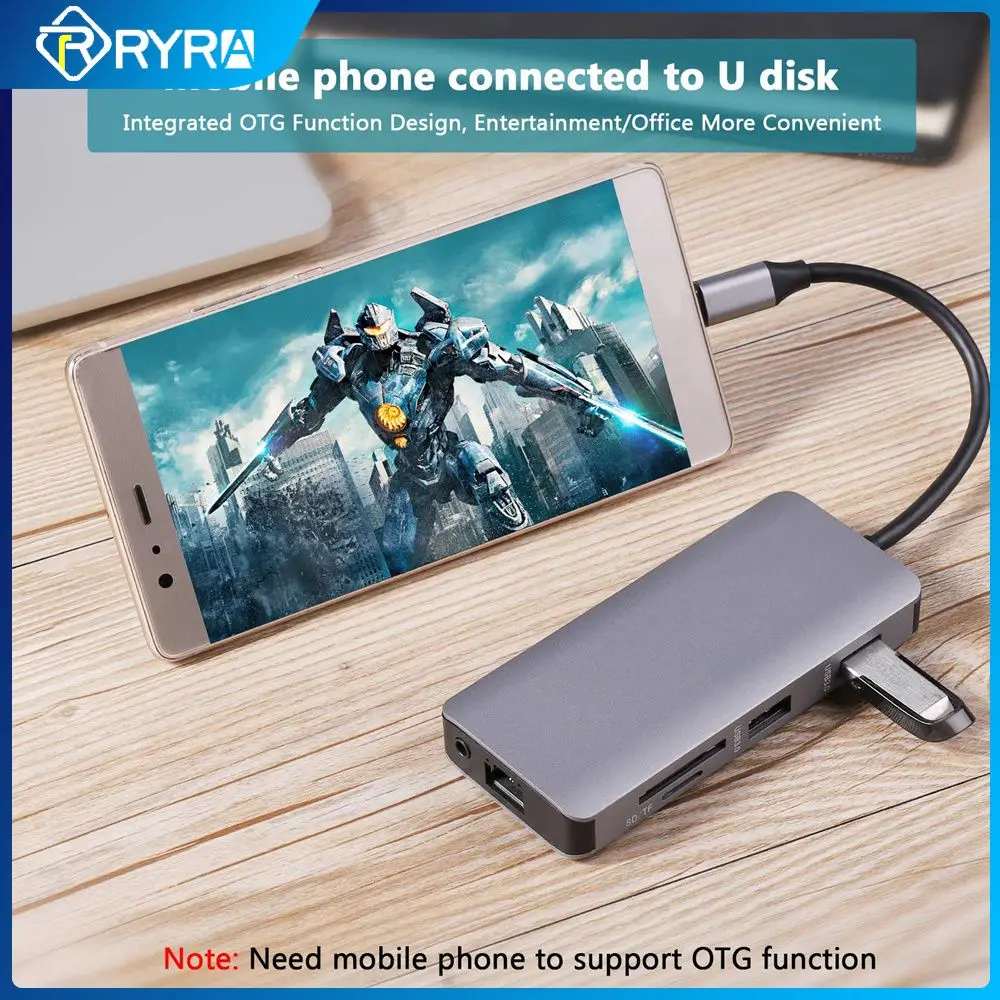 RYRA USB HUB Type C Nine In One HDMI-compatible VGA Docking Station Laptop Adapter USB3.0 SD/TF RJ45 Audio Port For Laptop