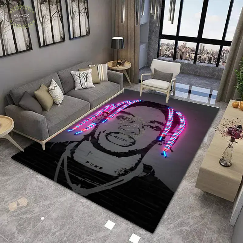 

Abstract Neon Design Carpet Living Room Rapper Star Graffiti Area Rug Floor Mat Flannel Trendy Hip Hop Singer Bedroom Home Decor