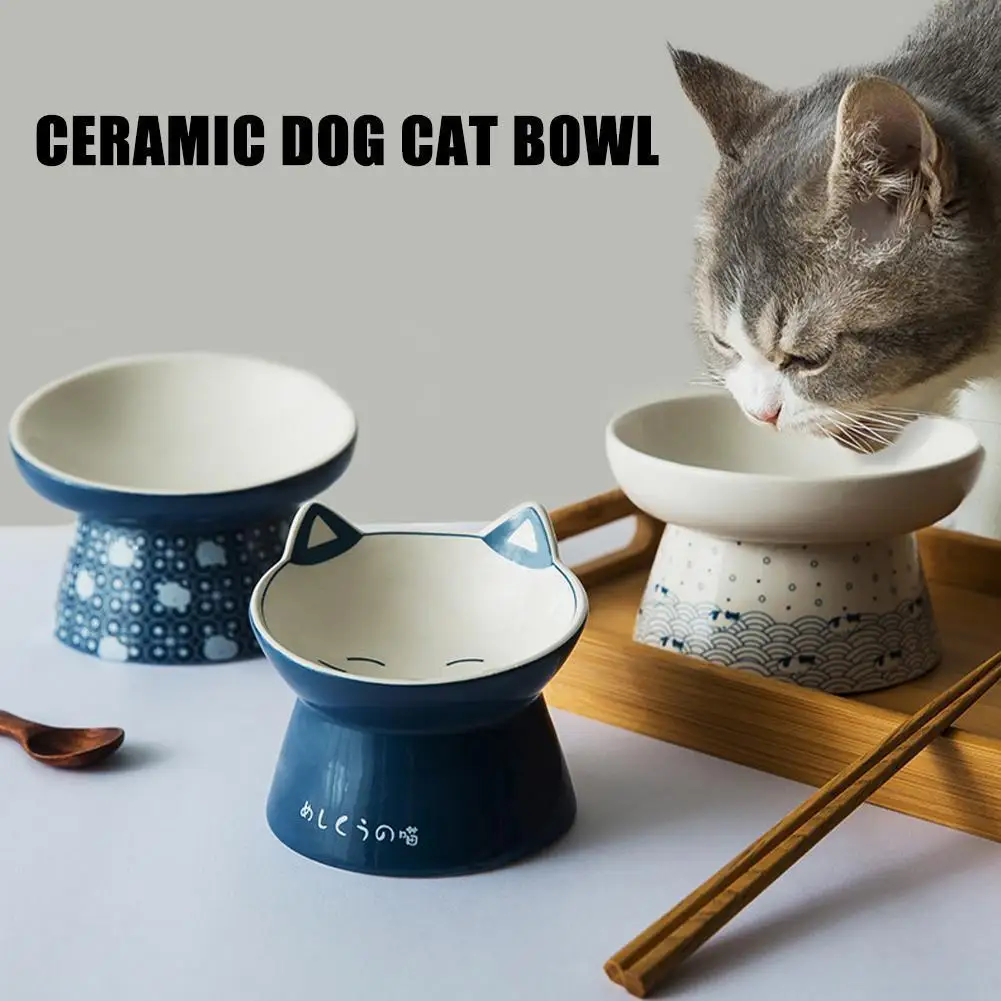 

New Cute Tilted Elevated Cat Bowl Ceramic Cat Dog Bowl Food Accessories Bowl Raised Dog Pet Dish Vomiting Pet Anti Feeder W O8E6