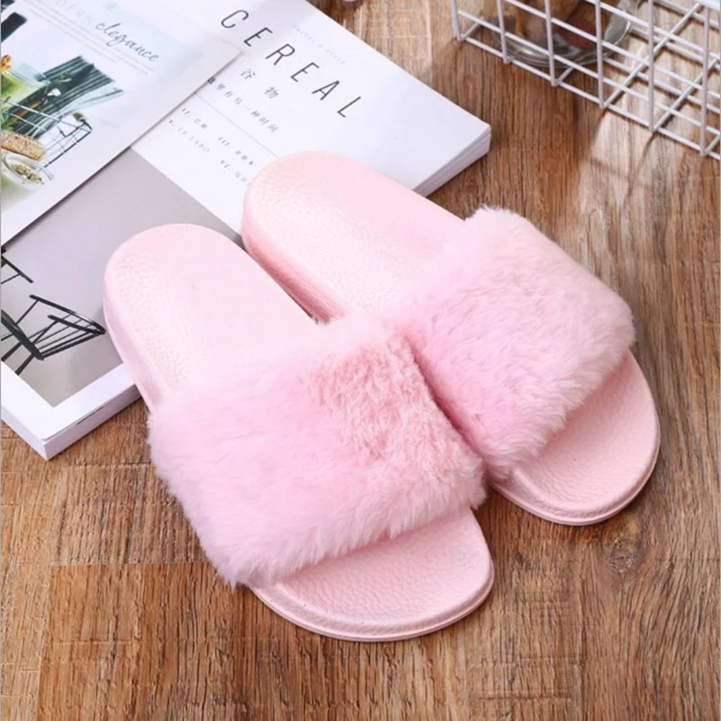 

Woman Slippers Furry Slides for Women Autumn and Winter House Slippers Ladies Casual Comfortable Bedroom Shoes Zapatos De Mujer
