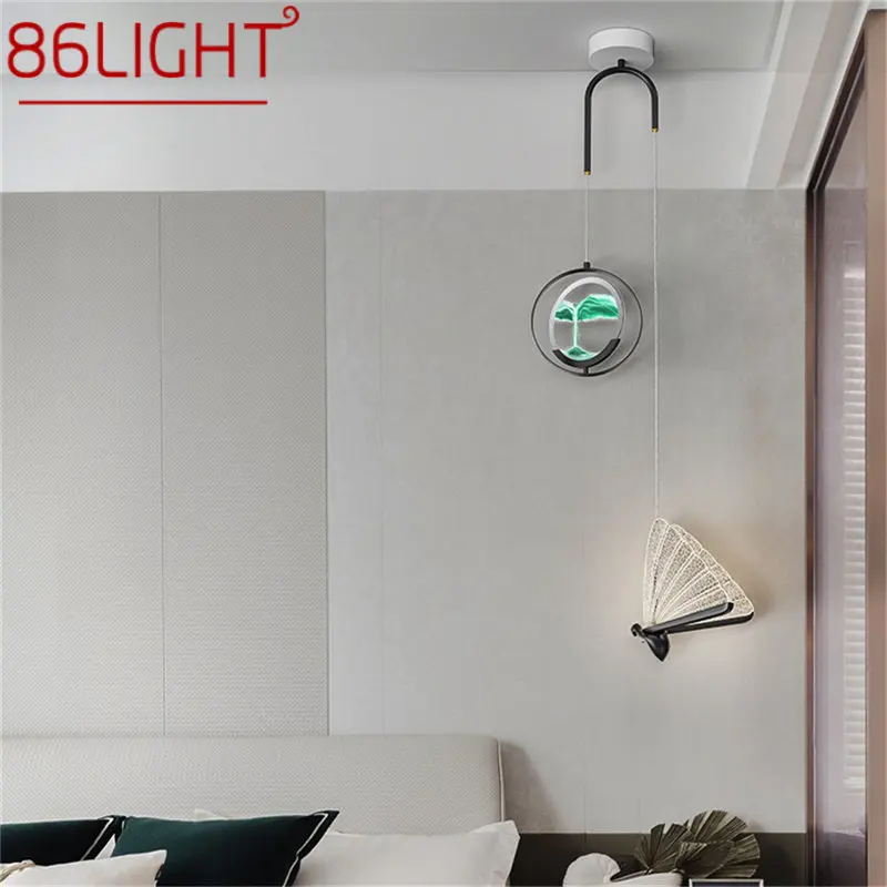 

86LIGHT Modern Quicksand Pendant Light LED 3 Colors Creative Black Butterfly Hanging Lamp for Home Bedroom Bedside Decor
