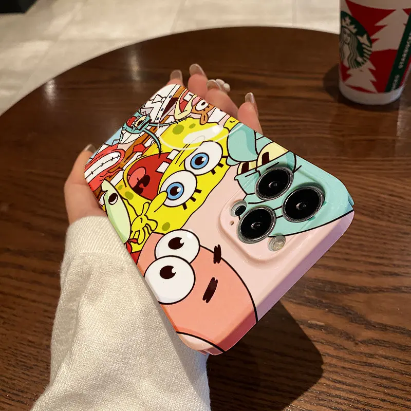 Чехол для телефона Cartoon Cute SpongeBobs Patricks Stars IPhone 16 15 14 13 12 11 Pro Max XS XR XSMax 7 8 Plus глянцевый
