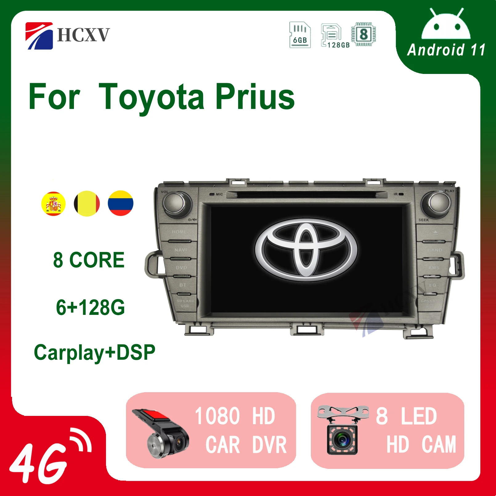

HCXV Android Car Radio Stereo For Toyota Prius 2 Din Stereo Car Navigation Multimedia System Dvd Player Audio Gps Autoradio 4G