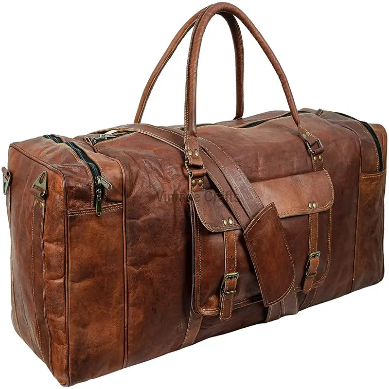 Leather Duffel Single Pocket Travel Gym Sports Weekender Overnight Bag