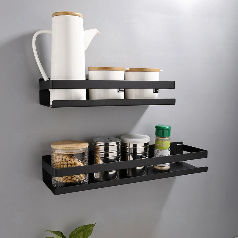 bathroom shelf shower shampoo 20 50cm stainless steel black holder kitchen spice rack wall mounted living room storage supplies free global shipping