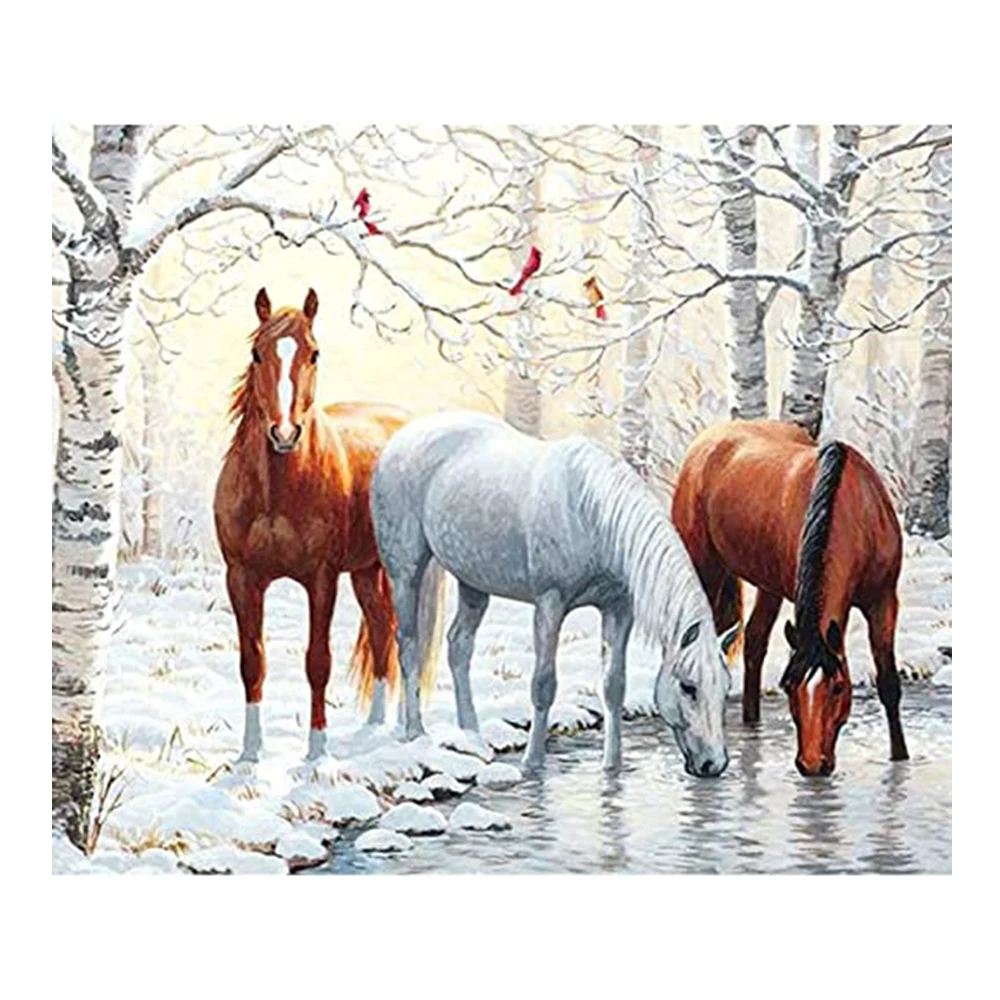 

Алмазная 5D картина LZAIQIZG с тремя лошадьми, квадратный/круглый Набор для вышивки крестиком, картина для вышивки, украшение для дома
