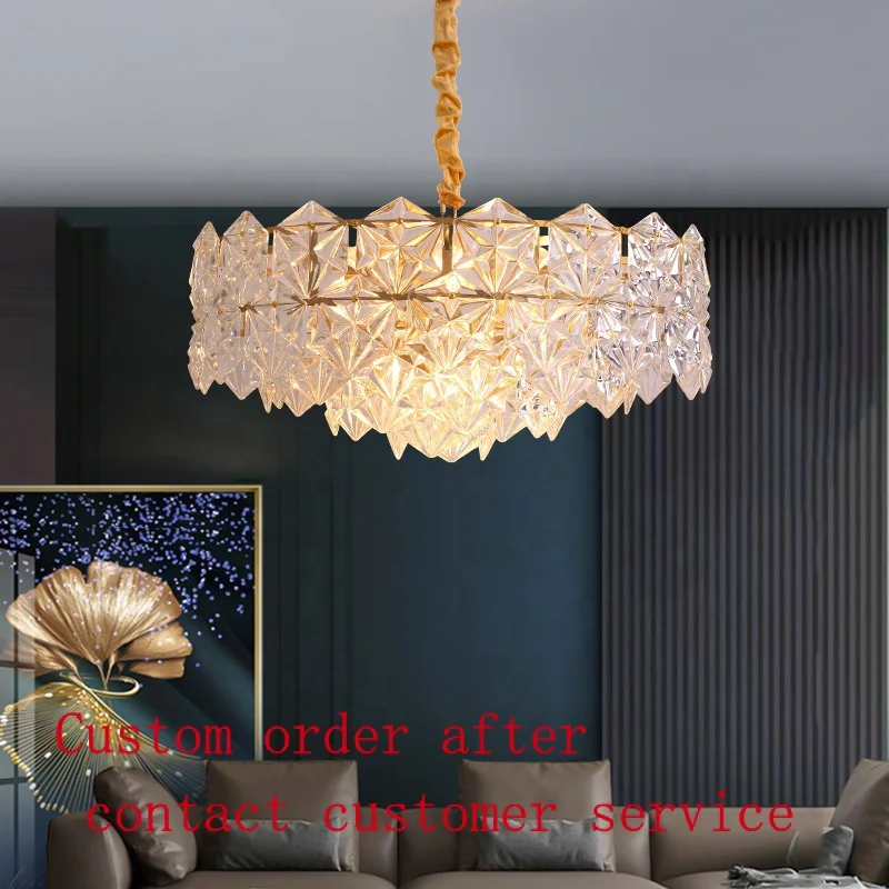 

Modern Luxury Gold Crystal Chandelier Home Decoration Copper Round Large Hanging Lights