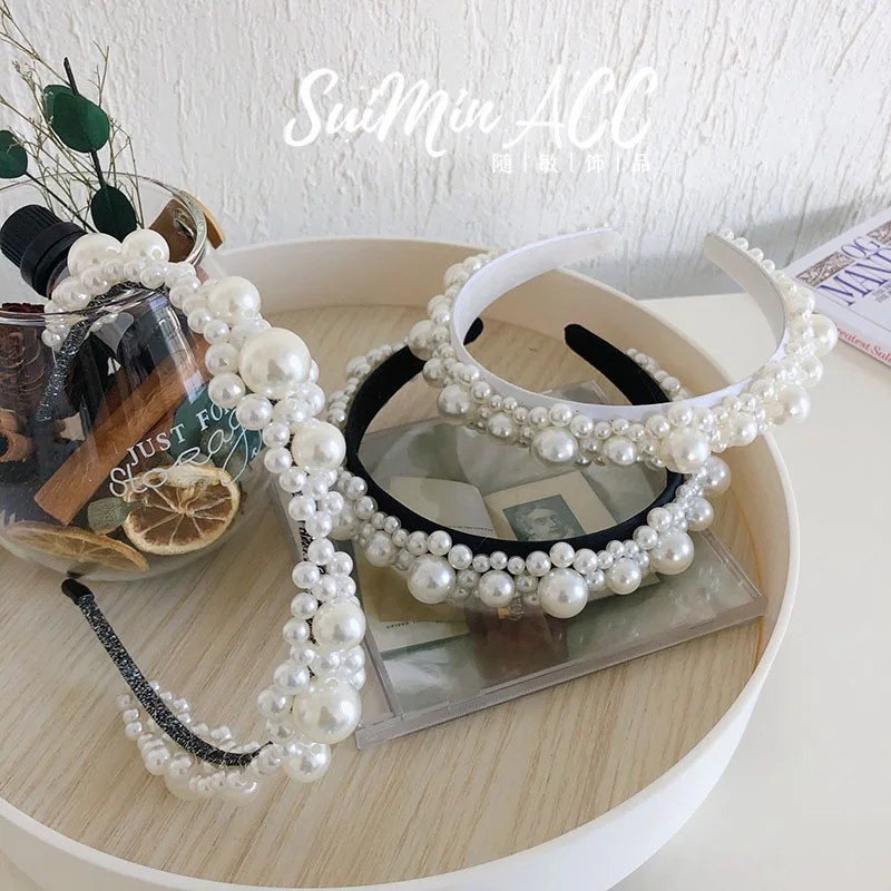 

New Luxury Girl's White Handmade Pearl Flower Beaded Catwalk Headband Women's Fashion Hair Accessories Bridal Headwear
